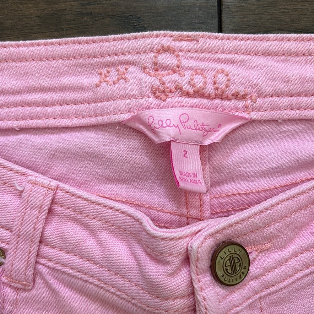 Lilly Pulitzer Pink Denim Cropped Pants Size 2 - Picture 4 of 6